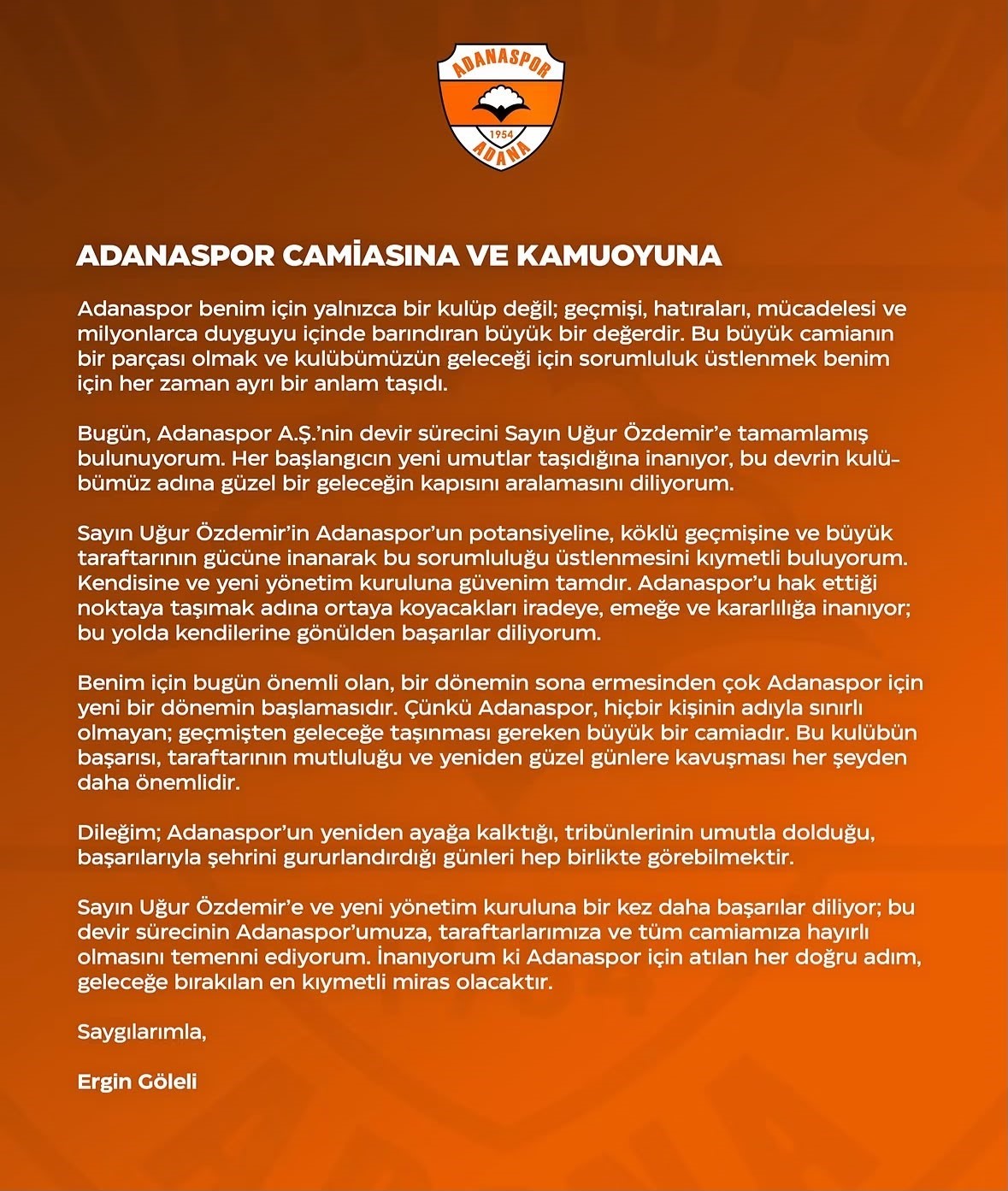 Adanaspor'un Devir Süreci Resmi Olarak Tamamlandı