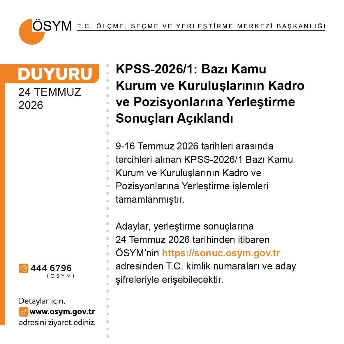 KPSS-2026/1 Yerleştirme Sonuçları Yayınlandı!