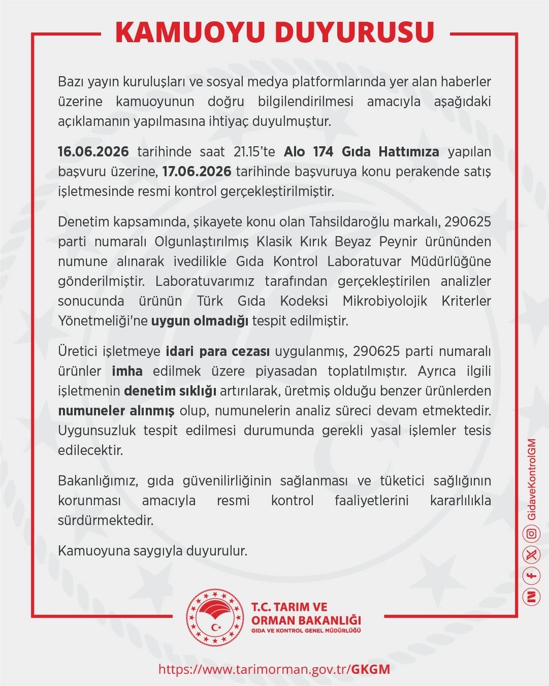 Tahsildaroğlu'ndan Uygunsuz Beyaz Peynir Piyasadan Toplatıldı