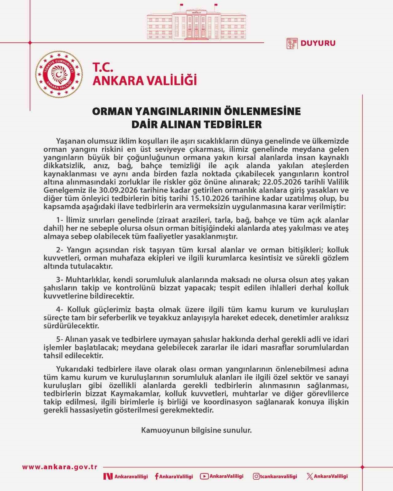 Ankara'da Orman Yangınları Önlemleri 15 Ekim'e Kadar Uzatıldı