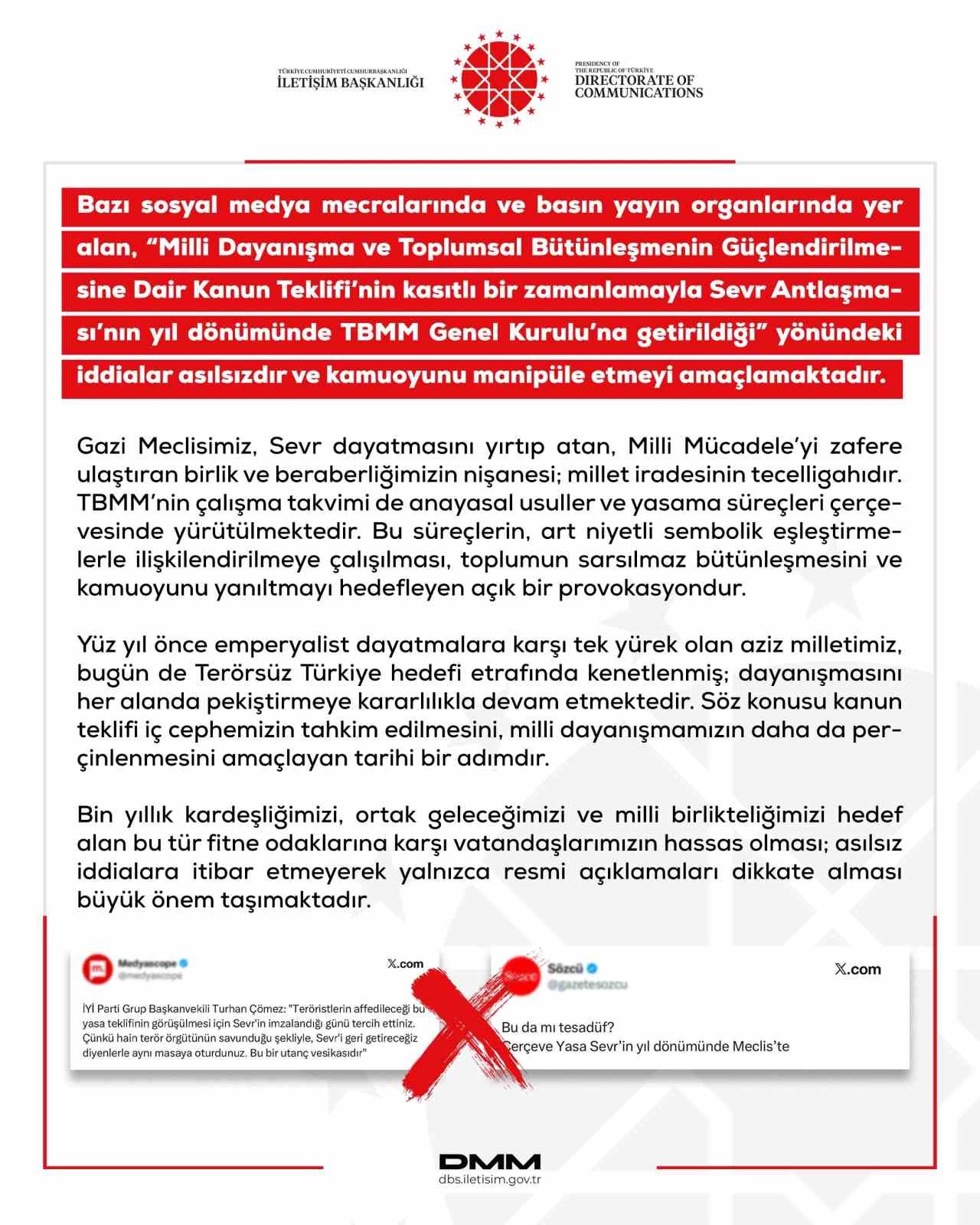 DMM'den TBMM'ye Terörsüz Türkiye Yasası Açıklaması: Sevr İddiaları Gerçek Değil