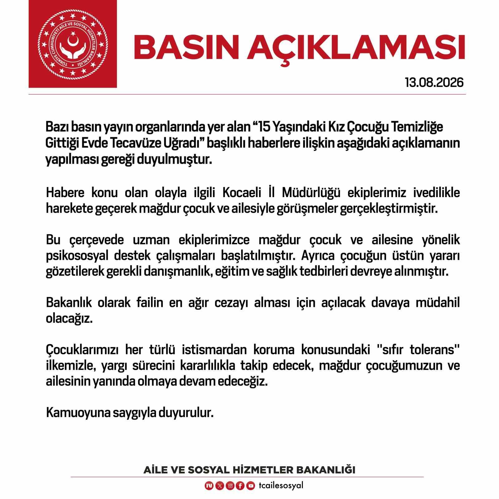 Bakanlık, Tecavüz İddiasıyla Gündeme Gelen 15 Yaşındaki Kızın Davasına Müdahil Olacak