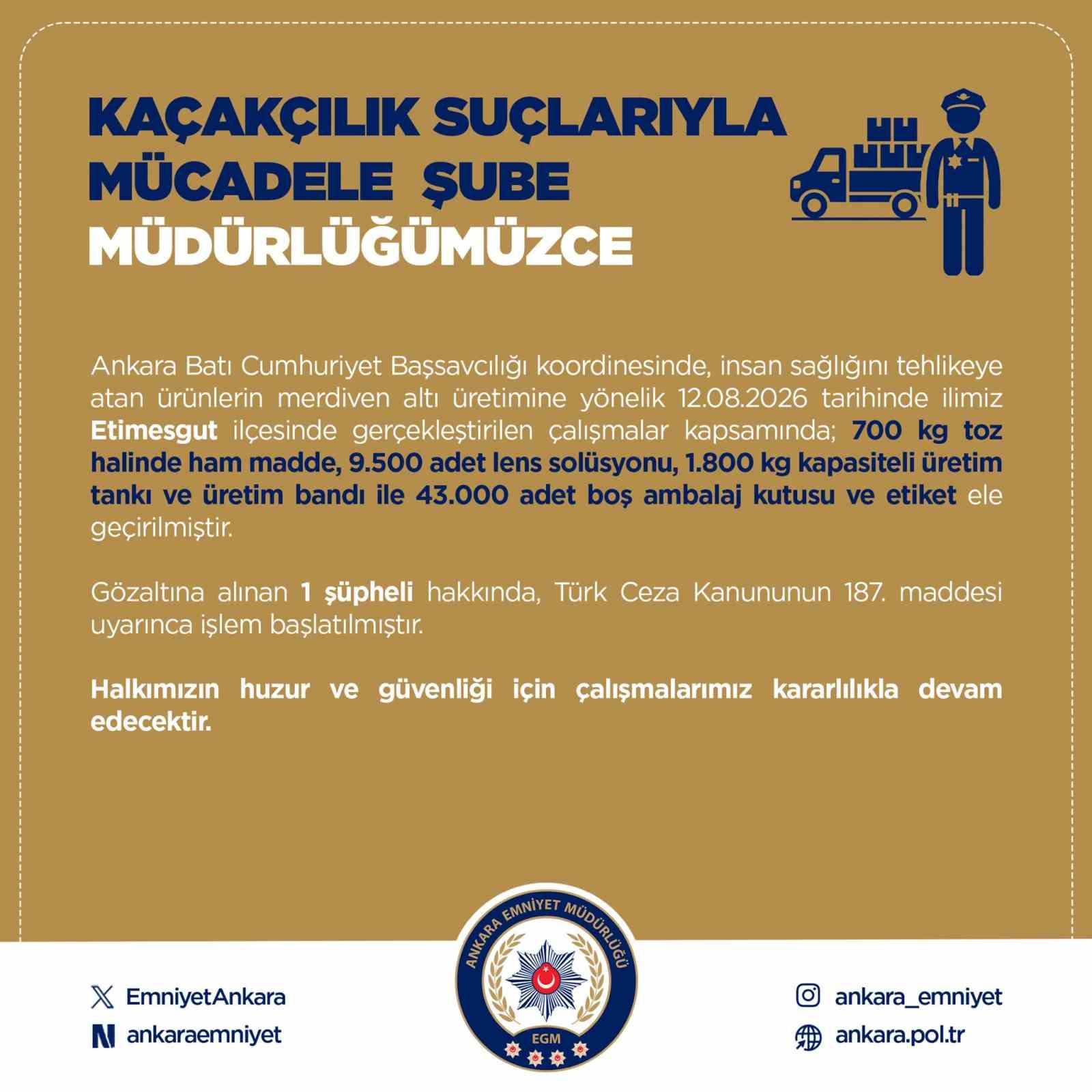 Etimesgut'ta Merdiven Altı Üretime Baskın: 1 Şüpheli Gözaltında