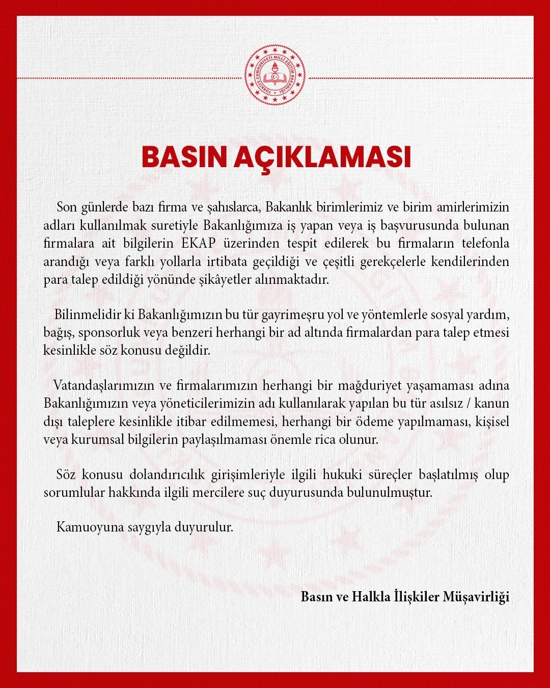 MEB'den Dolandırıcılık Uyarısı: Para Talebi Yok!