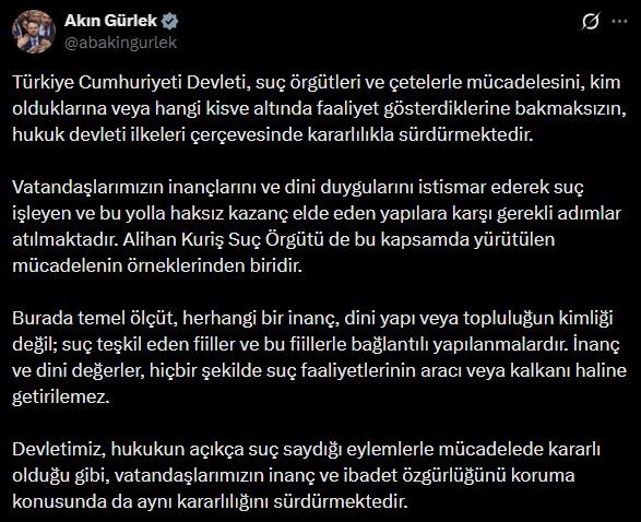 Bakan Gürlek'ten Suç Örgütlerine Sert Mesaj: İnançlar Suçun Kalkanı Olamaz