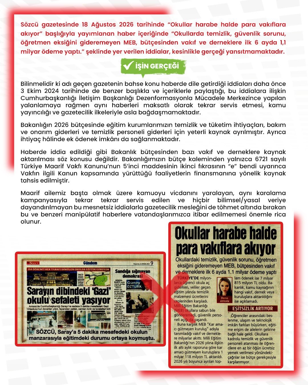 MEB'den Açıklama: Vakıf ve Derneklere Yapılan Ödemeler Yalanlandı