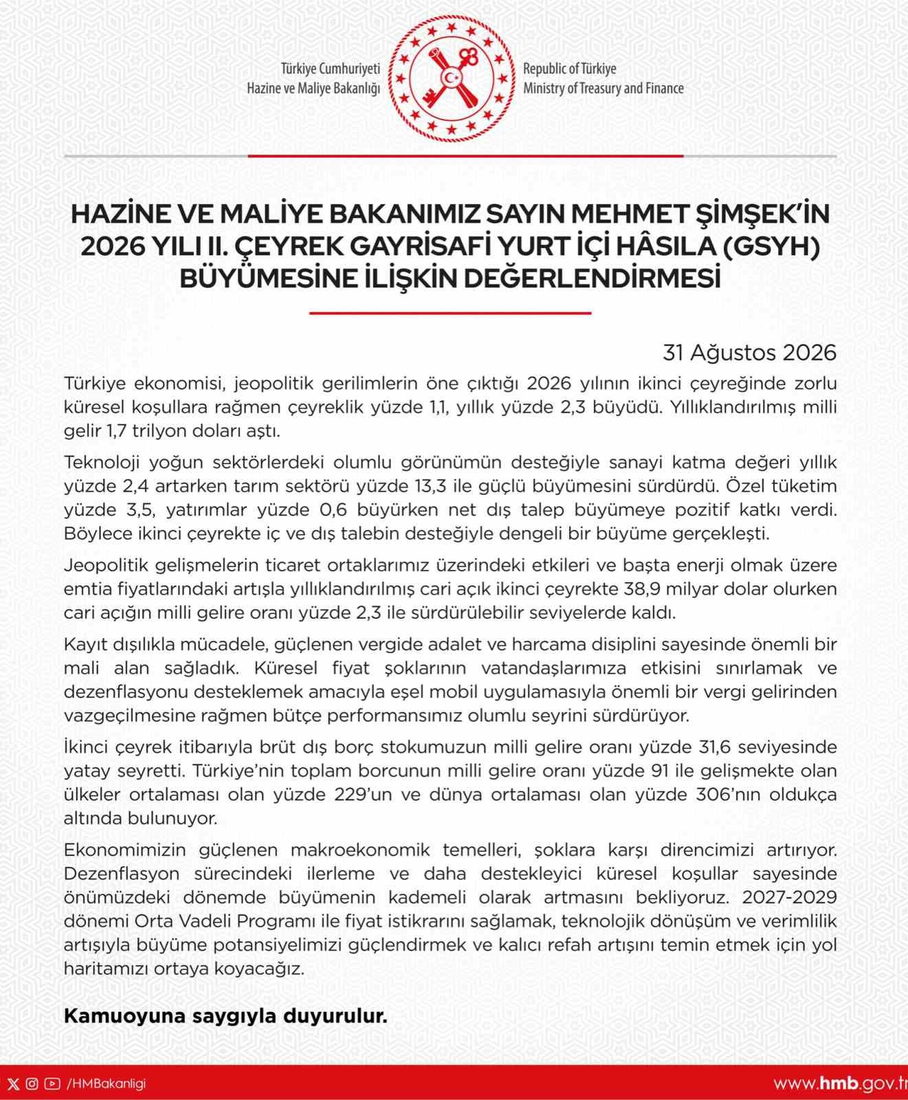 Bakan Şimşek'ten Ekonomi Değerlendirmesi: Sürdürülebilir Cari Açık ve Güçlü Büyüme
