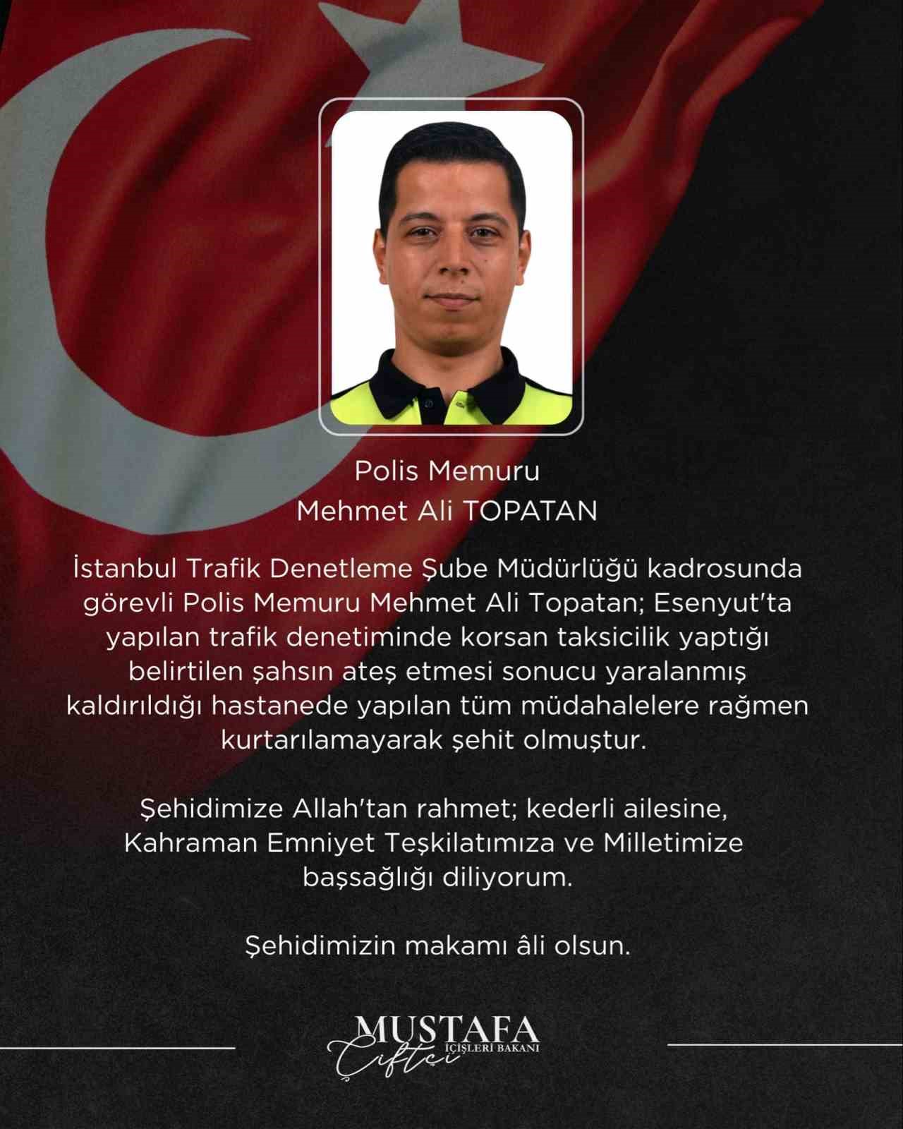 Bakan Çiftçi, Şehit Polis Memuru Mehmet Ali Topatan İçin Başsağlığı Diledi