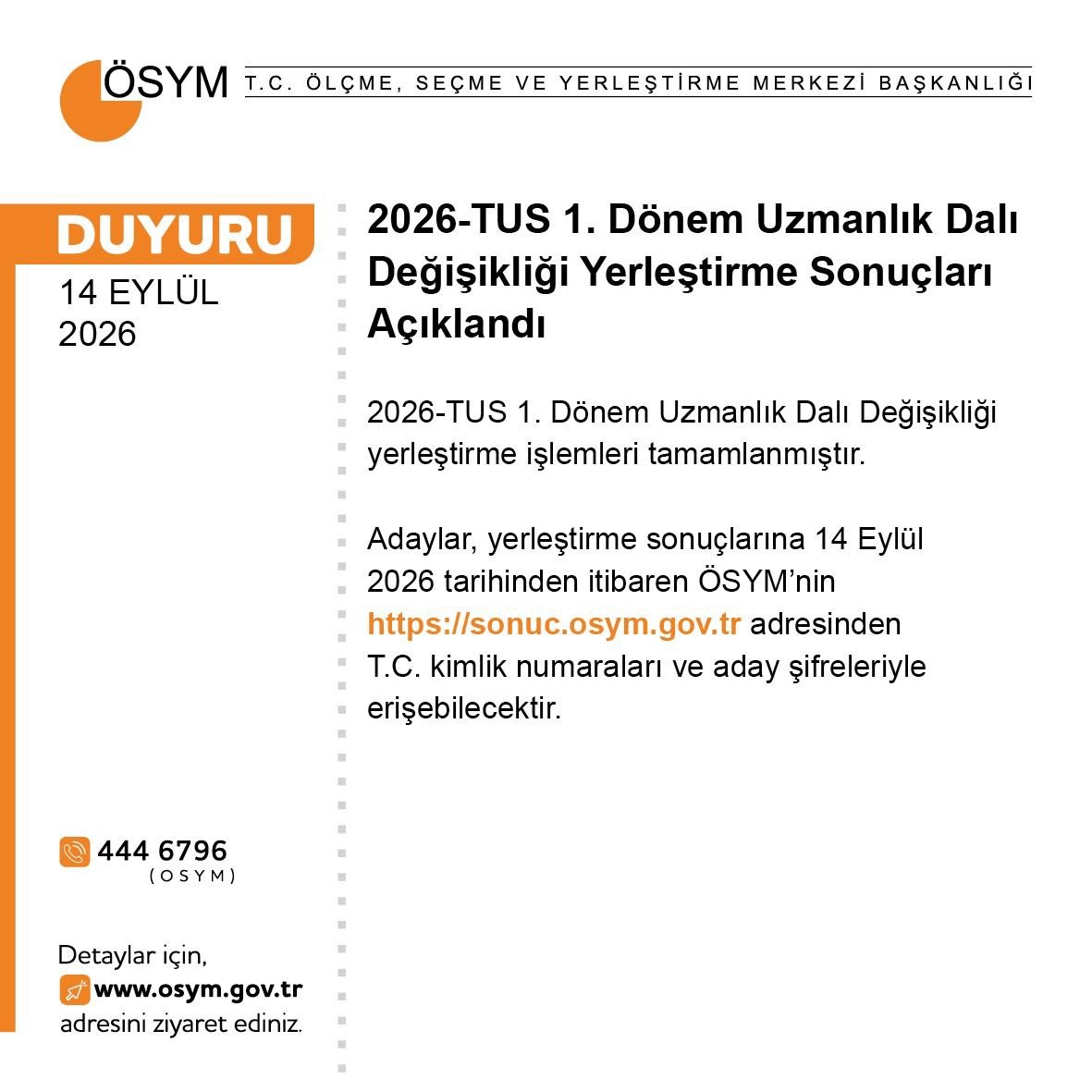 2026-TUS Uzmanlık Dalı Değişikliği Sonuçları Açıklandı!
