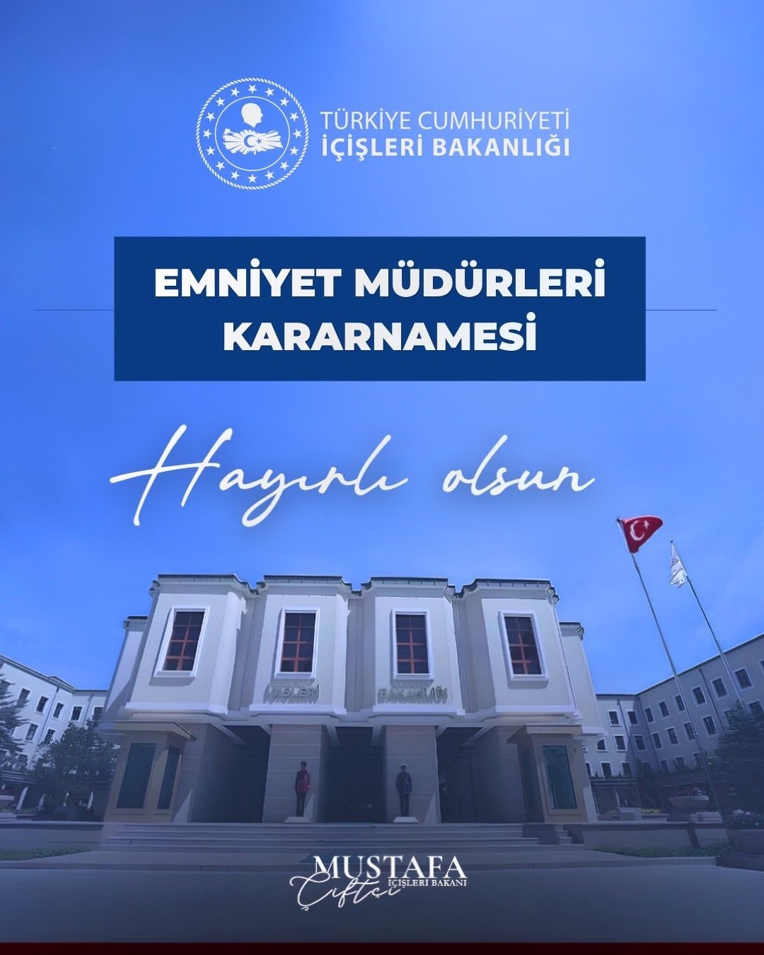 İçişleri Bakanı Çiftçi'den Emniyet Müdürlerine Başarı Dileği
