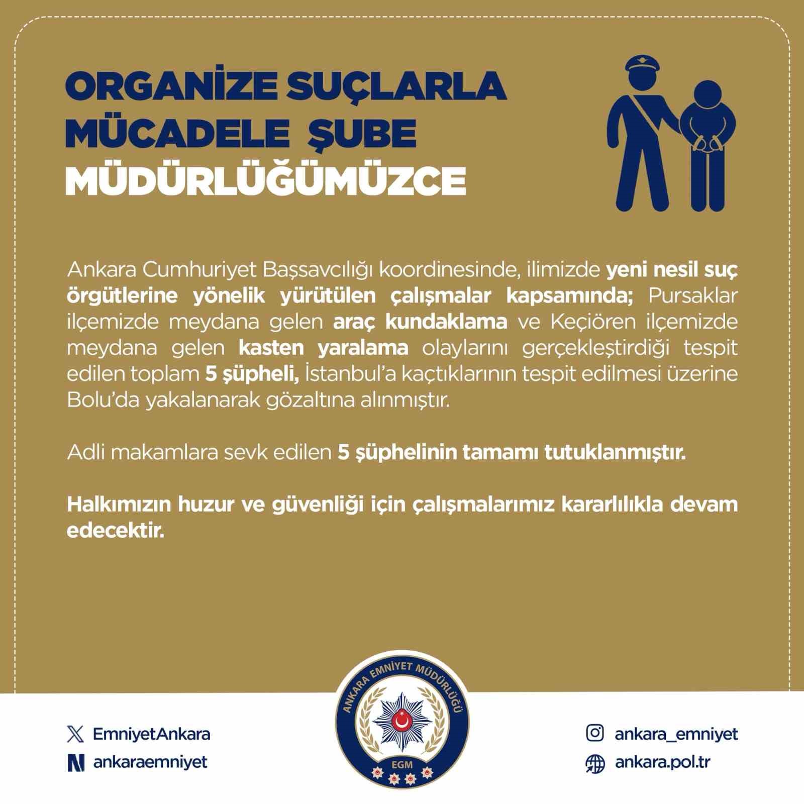 Ankara Emniyeti'nden yeni nesil suç örgütlerine kapsamlı darbe: 5 tutuklama