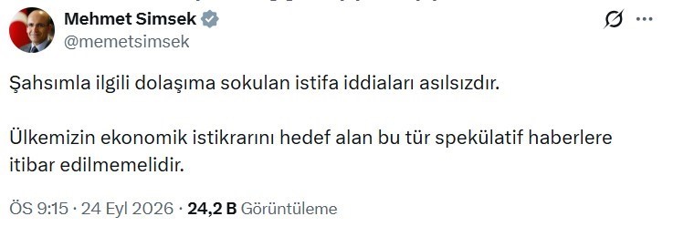 Bakan Şimşek: "İstifa iddiaları tamamen asılsız"