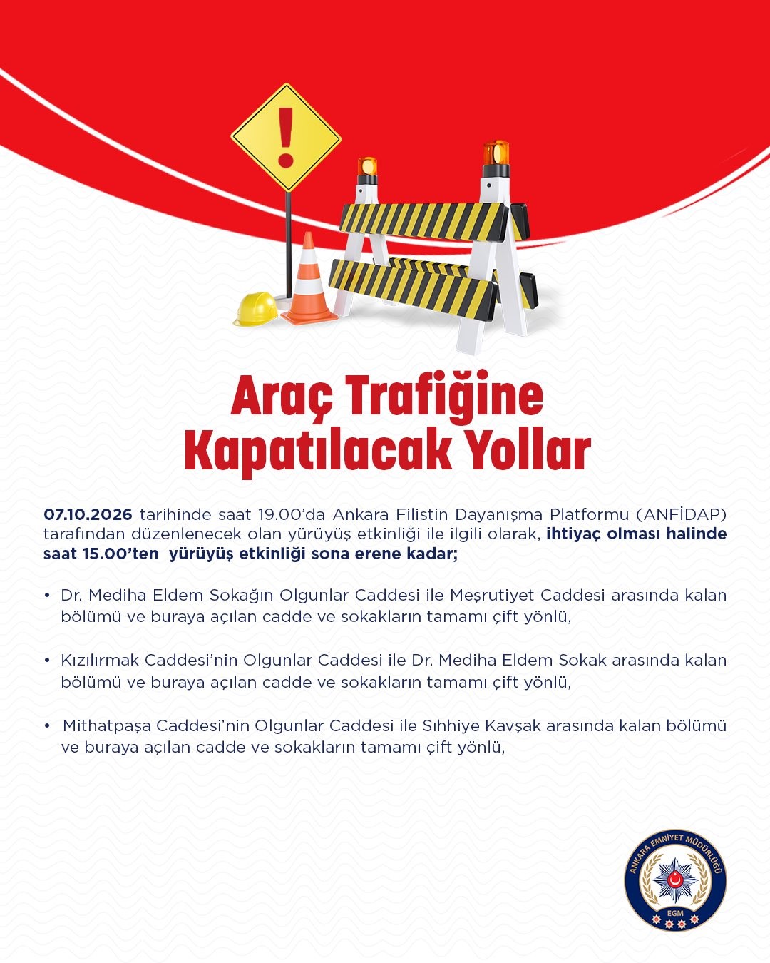 Ankara'da ANFİDAP Yürüyüşü İçin Yollar Kapatılacak