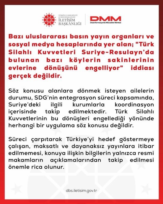 DMM'den Suriye'deki Ev Dönüşlerine İlişkin Açıklama