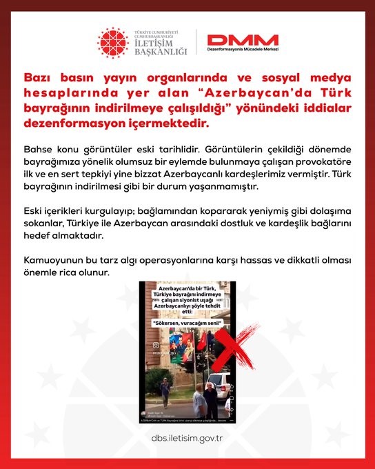 DMM, Azerbaycan'da Türk Bayrağı İle İlgili Asılsız İddiaları Yalanladı