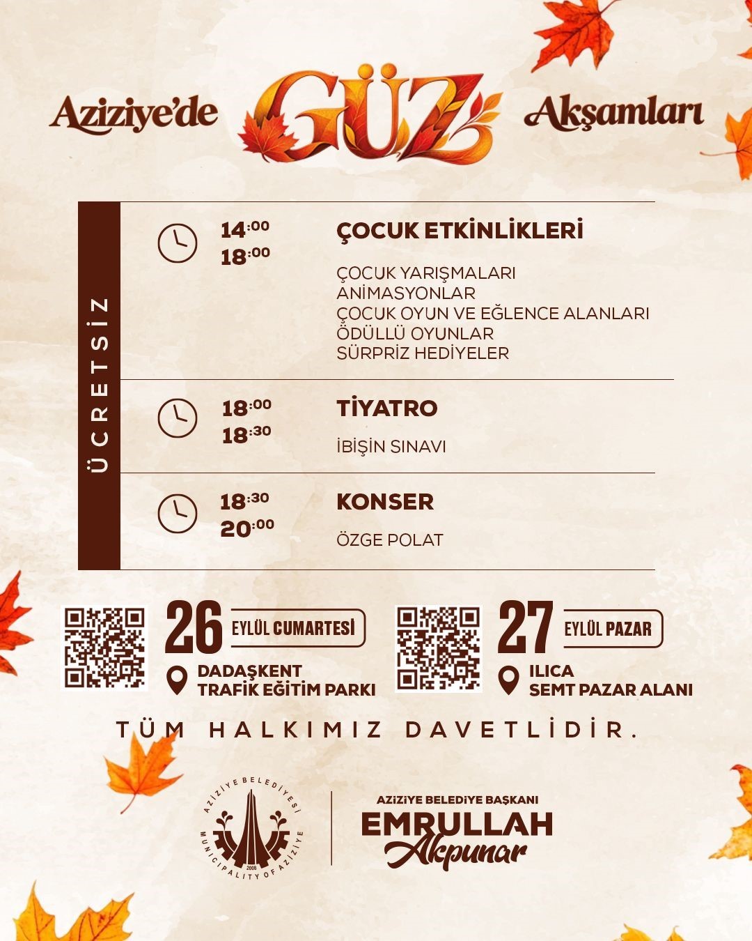 Aziziye'de Güz Akşamları Başlıyor: Sonbahar Coşkusu Dadaşkent ve Ilıca'da!